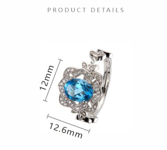 High-end Lace Floral S925 Sterling Silver Ring With Natural Gemstones